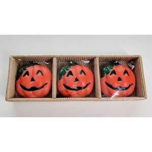 Set of 3 Vintage Halloween Pumpkins Jack-o-Lantern Novelty Candles 2001 2.5" NEW